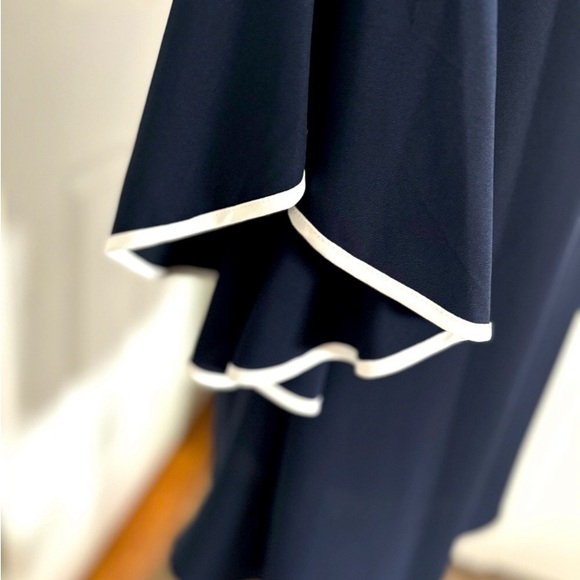 Off-Shoulder Dress / On-Shoulders Navy Blue, White Trim Romantic Classy Elegant - Picture 3 of 9